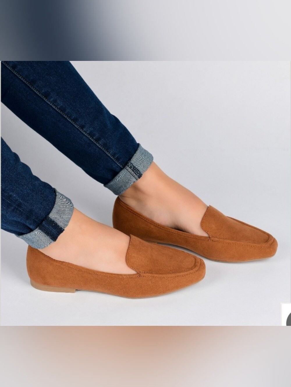 Journee Womens Tuliee Suede Slip-On Loafers Cognac